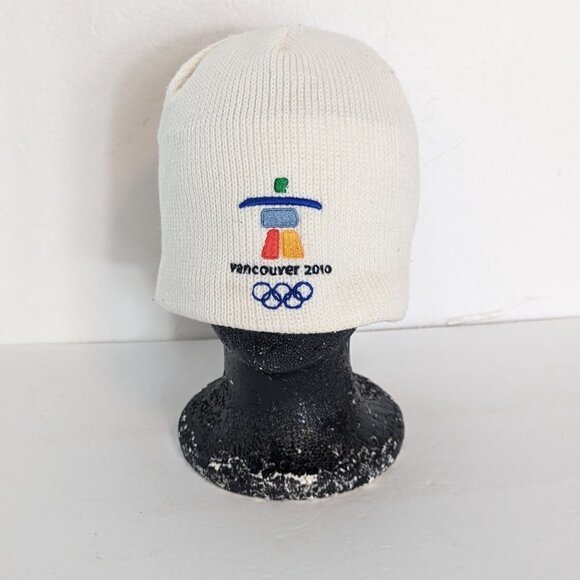 Official Olympics Vancouver 2010 Hat Beanie Fleece Lined Embroidered White Retro - Picture 5 of 6